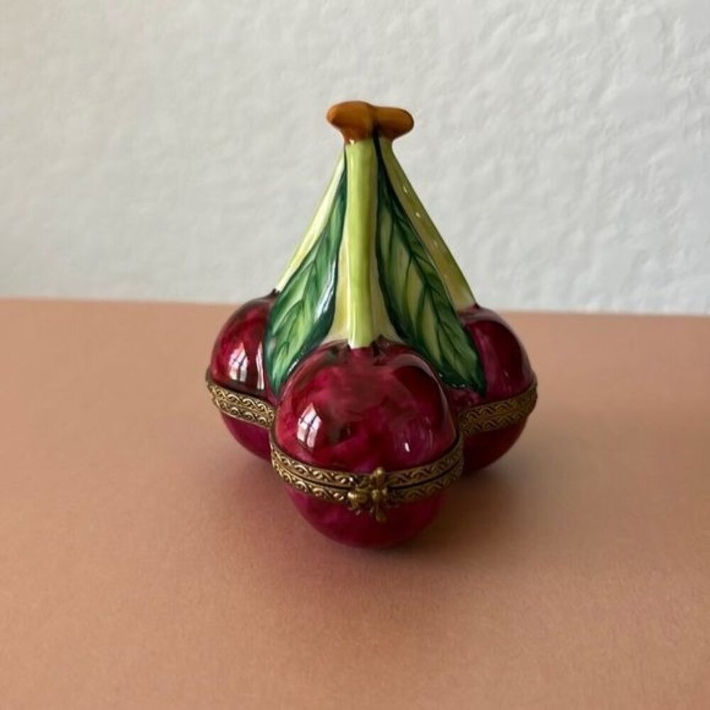 Limoges France Hand Painted Porcelain Cherries Trinket Box